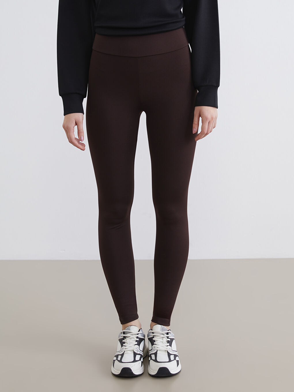 Kahverengi Yüksek Bel Kadın Tayt-1