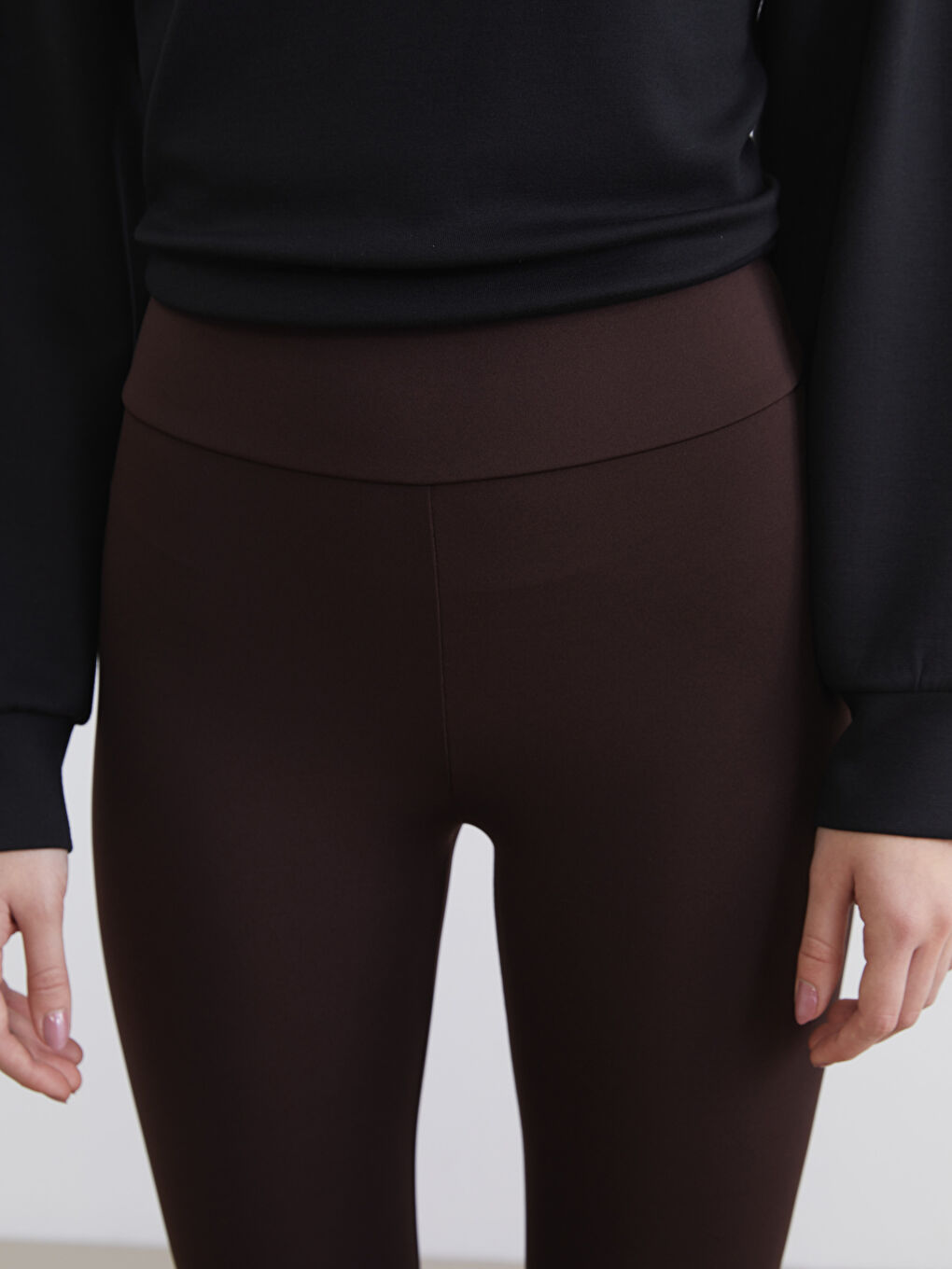 Kahverengi Yüksek Bel Kadın Tayt-2