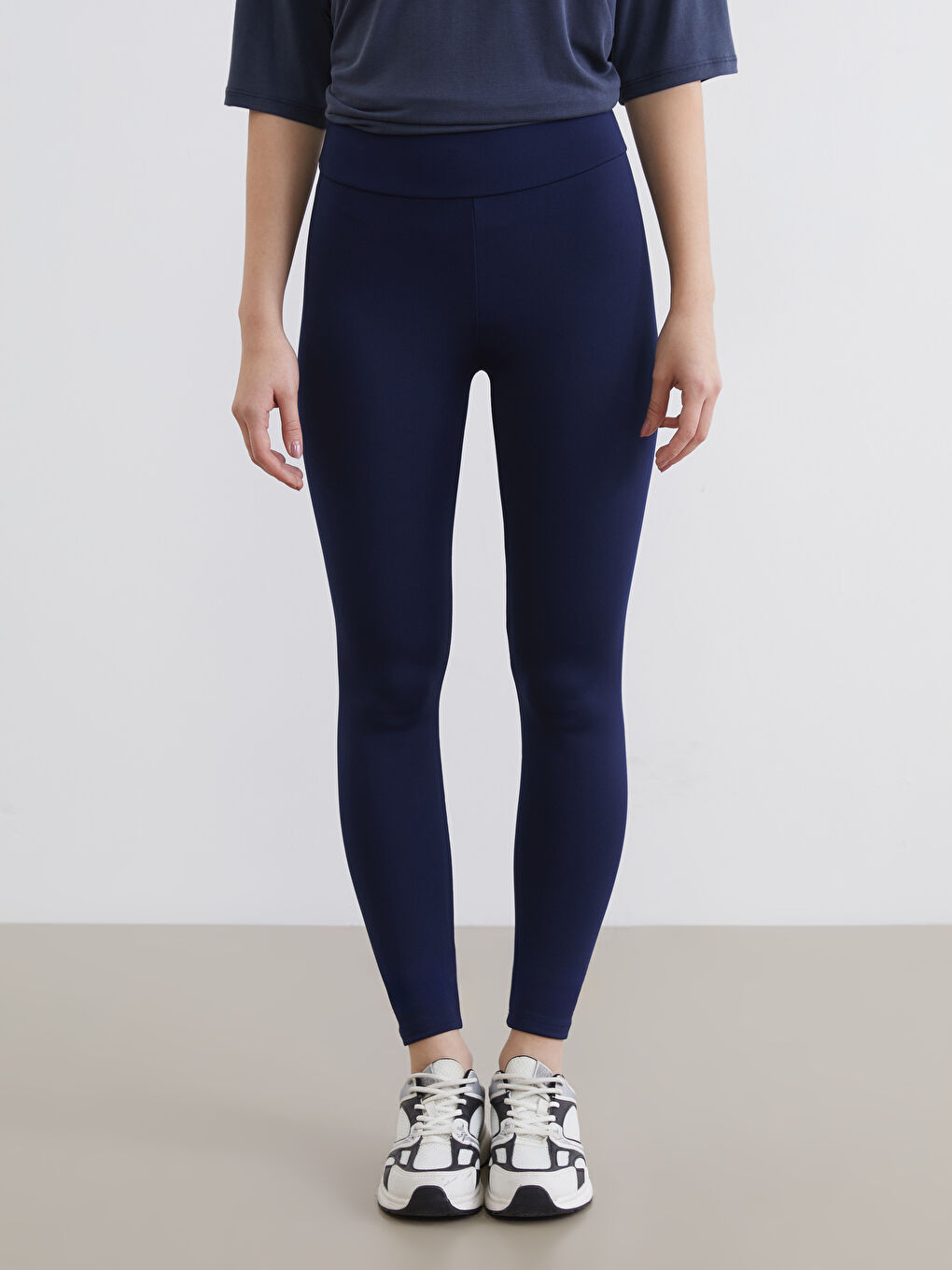 سروال ضيق بسيط خصر مرتفع نساء-1