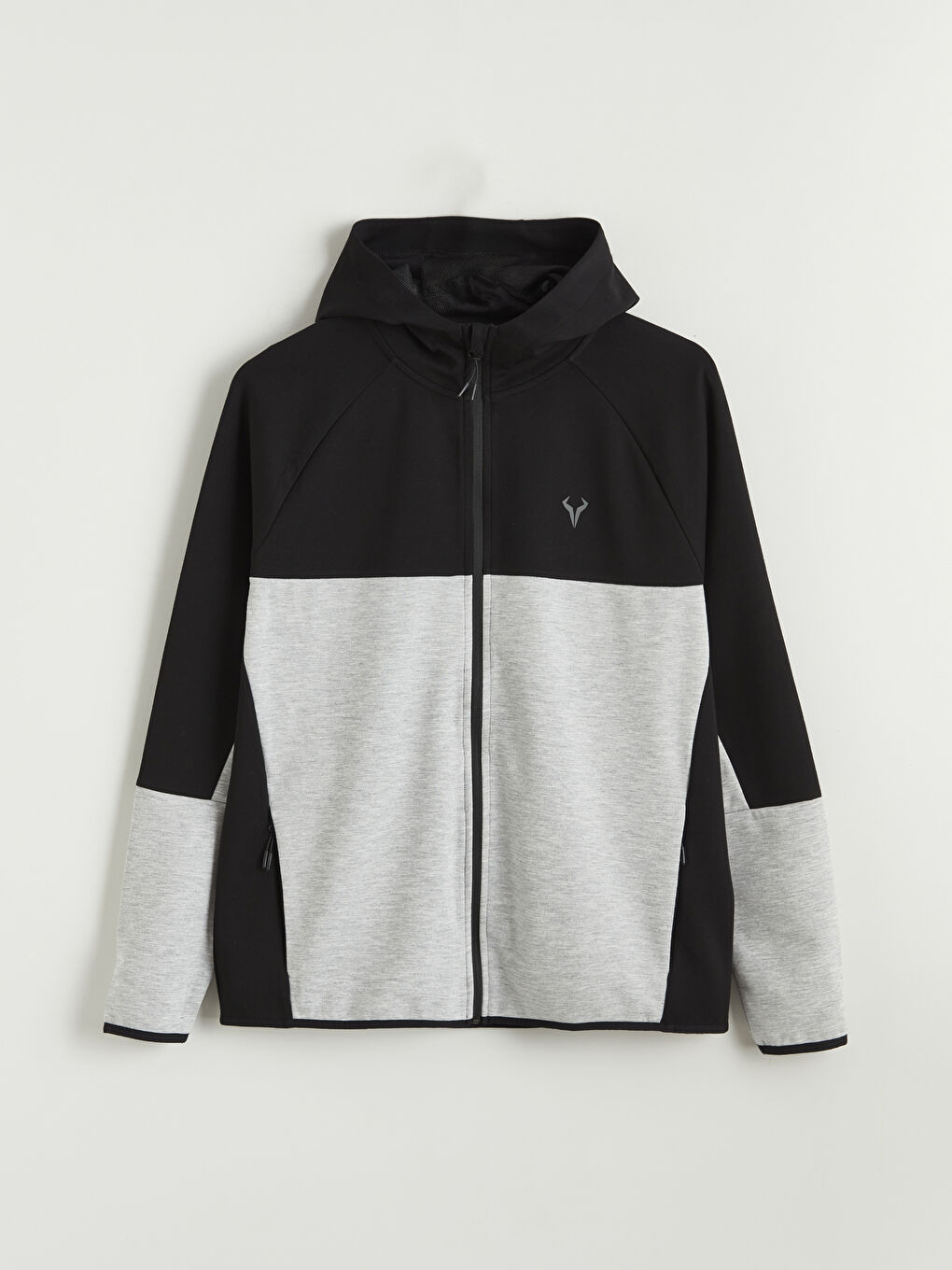 Siyah Kapüşonlu Uzun Kollu Erkek Fermuarlı Sweatshirt-4