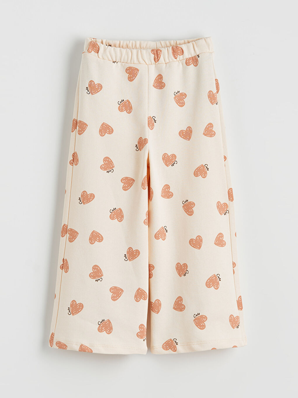 Bej Beli Lastikli Baskılı Kız Bebek Eşofman Altı