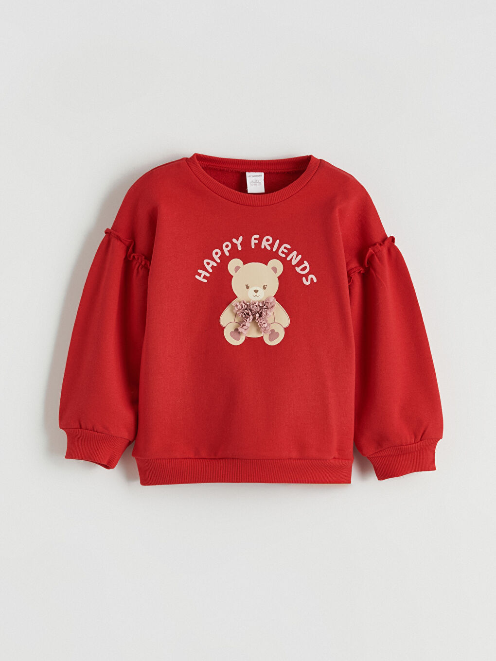 Kırmızı Ayıcık Baskılı Kız Bebek Sweatshirt