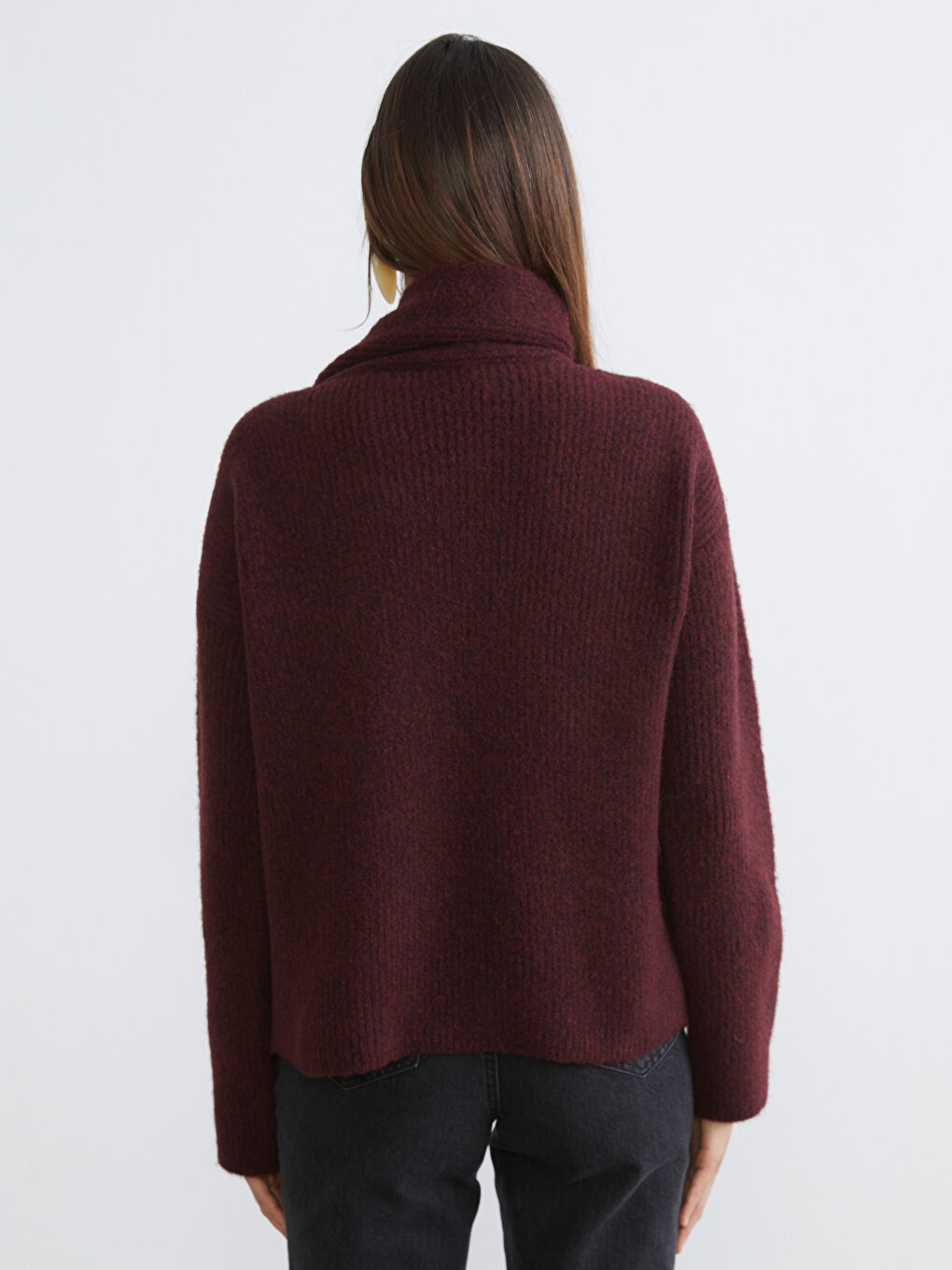 Bordo Şal Yaka Kadın Triko Kazak-3