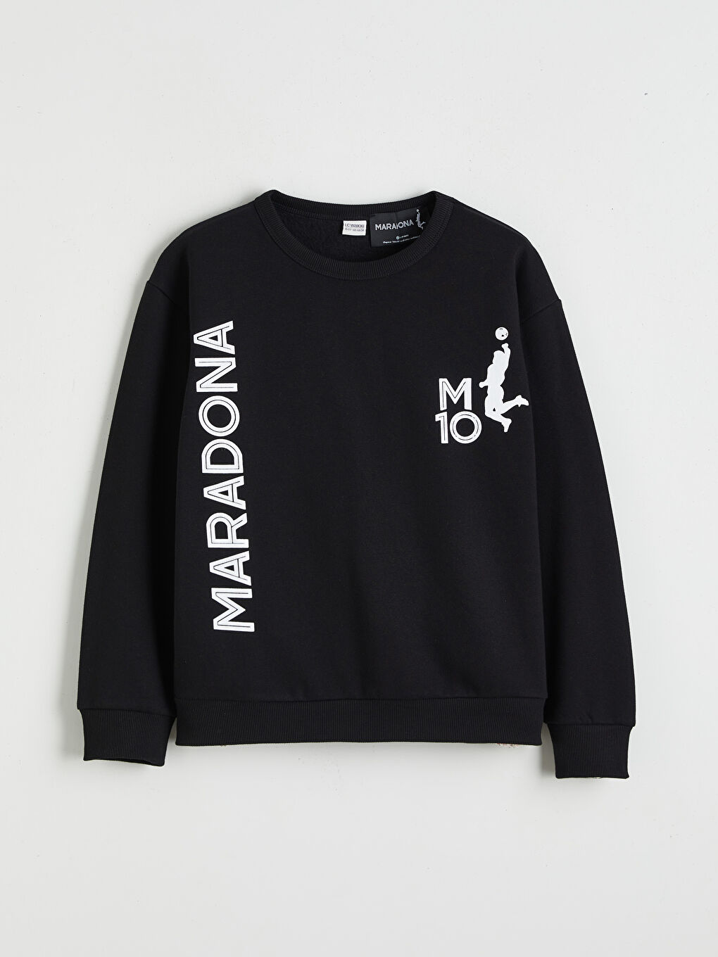 Siyah Maradona Baskılı Erkek Çocuk Kalın Sweatshirt