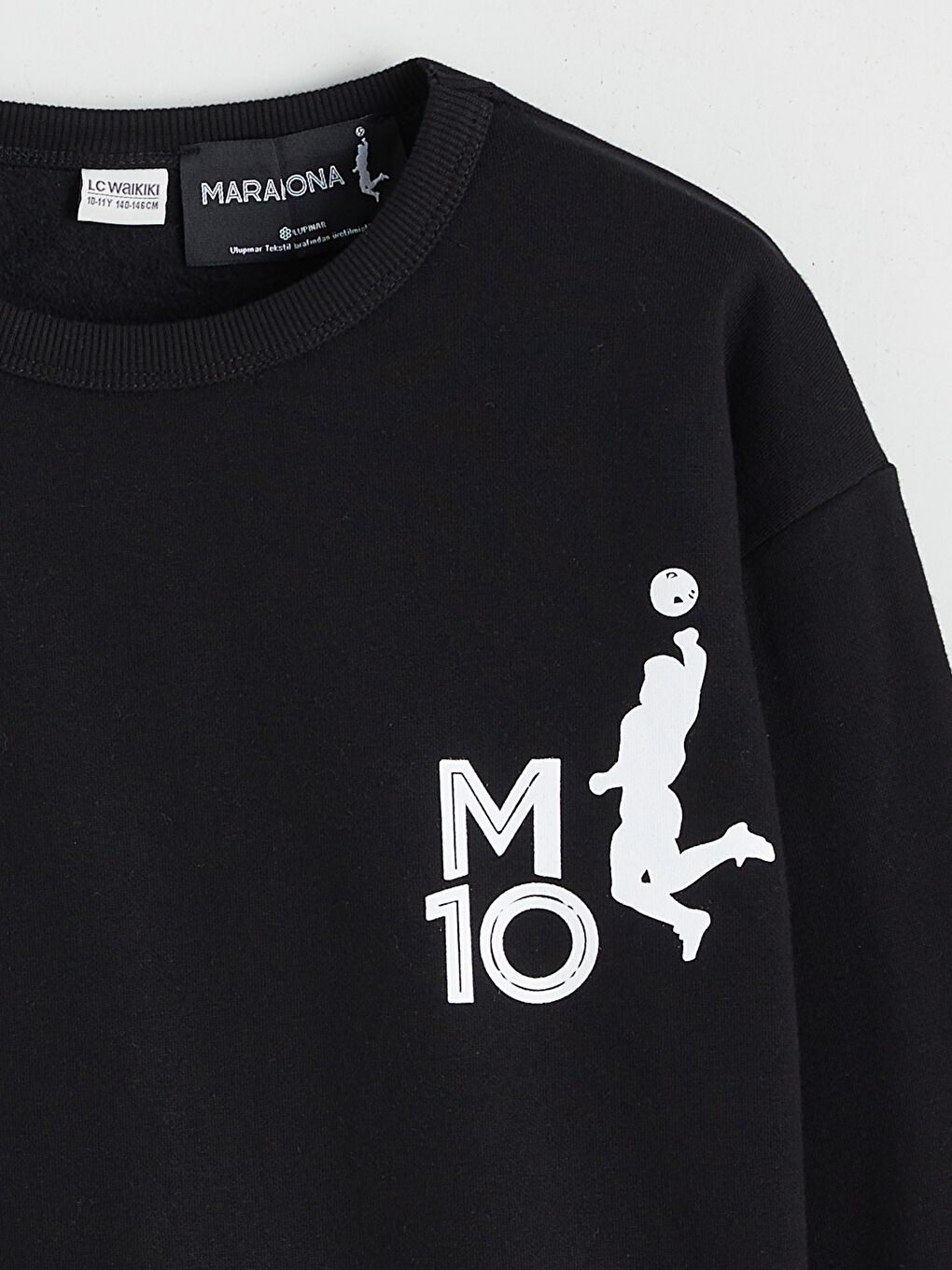 Siyah Maradona Baskılı Erkek Çocuk Kalın Sweatshirt-2