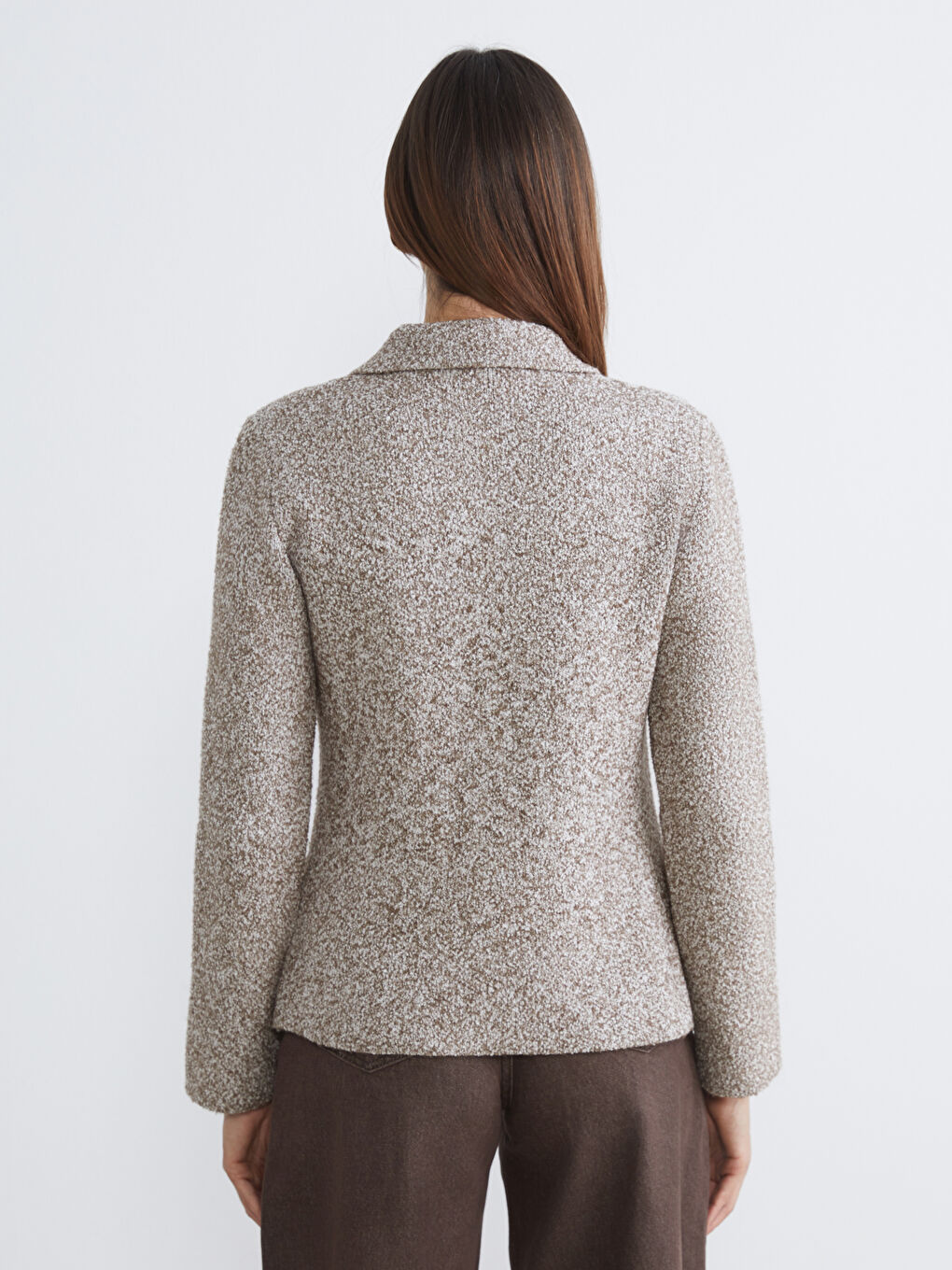 Bej Polo Yaka Kadın Triko Hırka-3