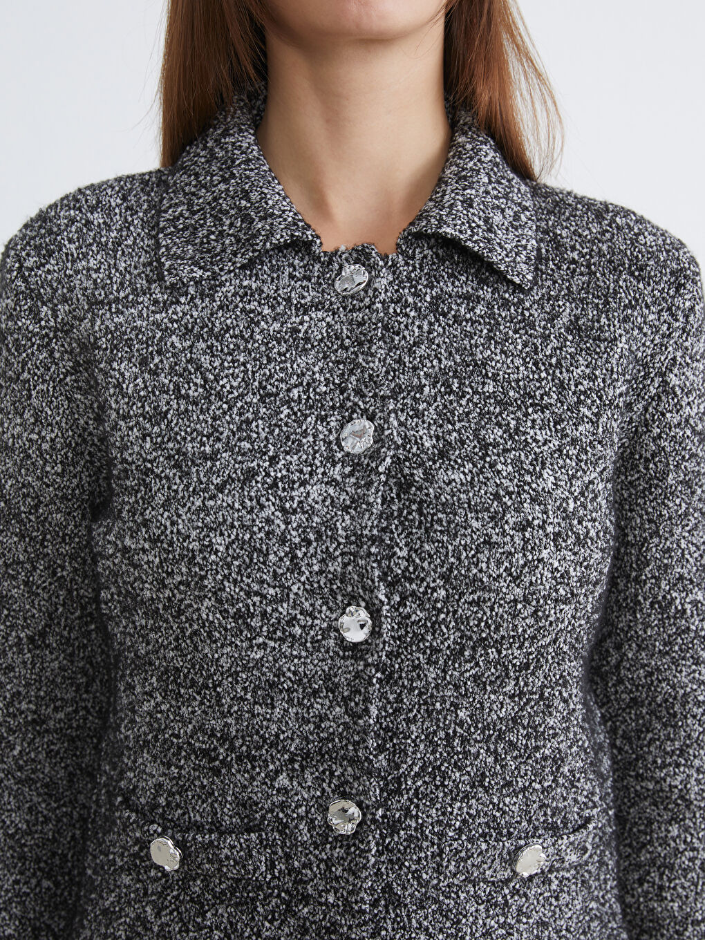 Siyah Polo Yaka Kadın Triko Hırka-2