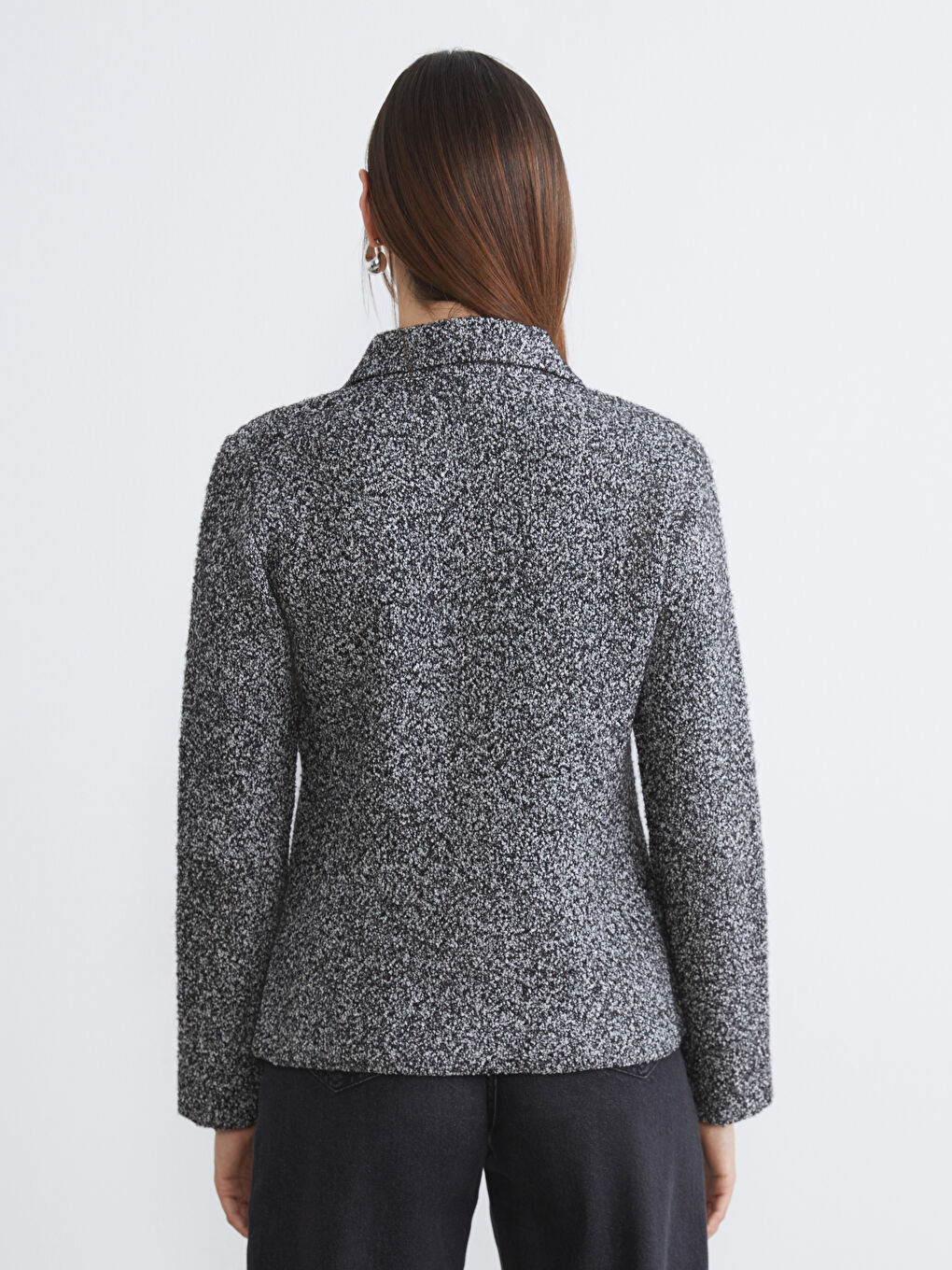 Siyah Polo Yaka Kadın Triko Hırka-3