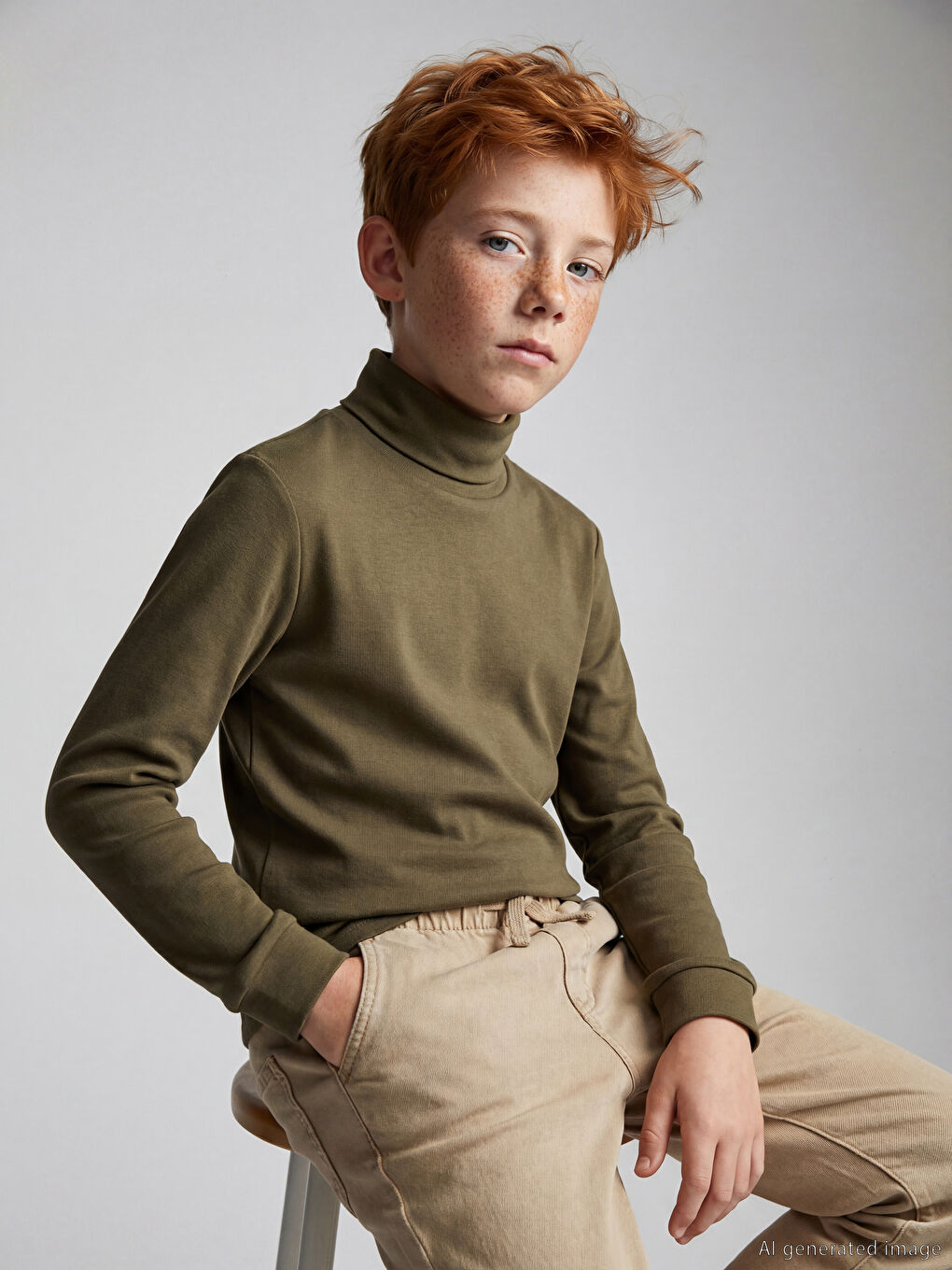 Half Turtleneck Basic Boys' T-Shirt