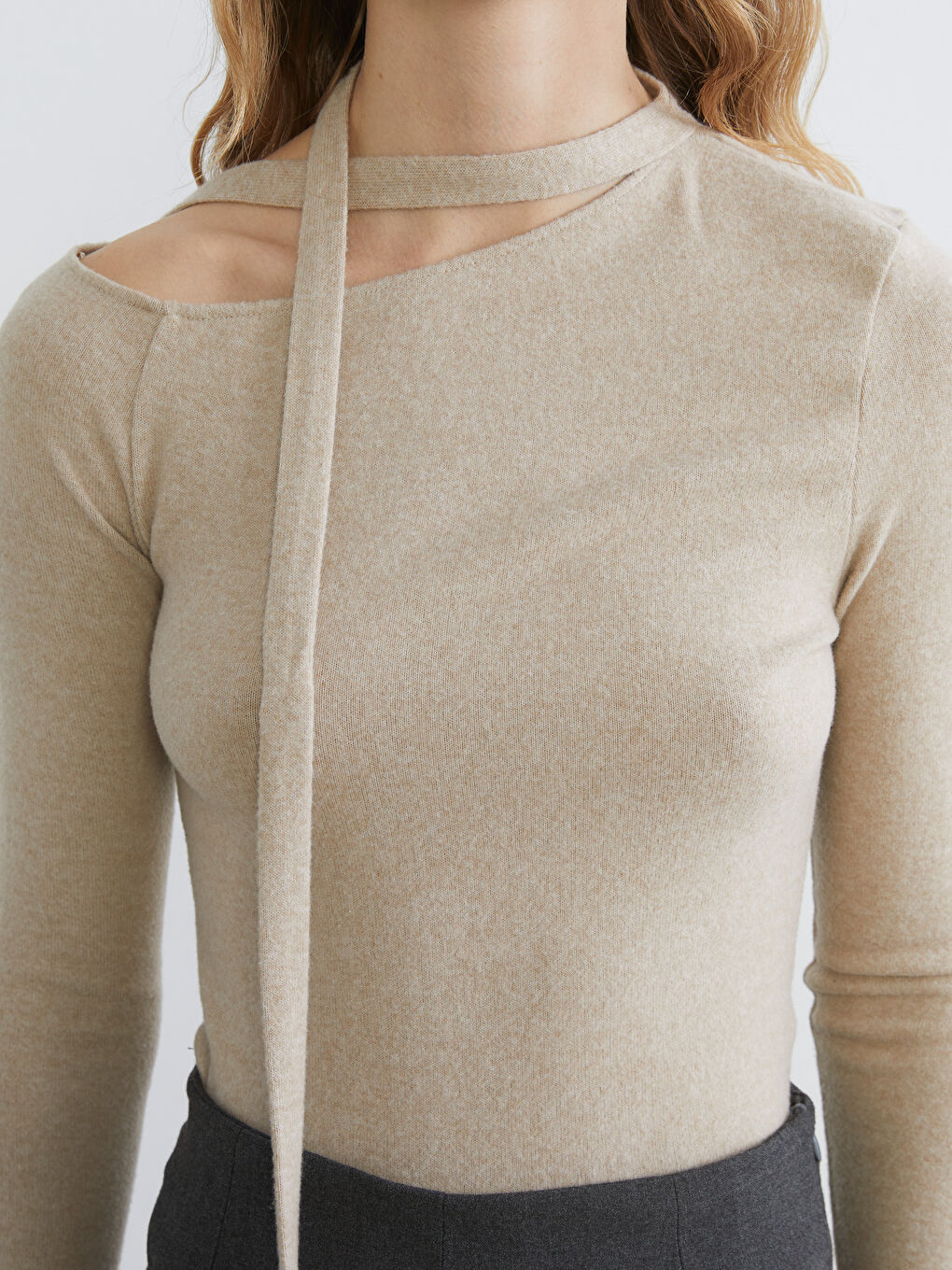 Bej Kayık Yaka Bluz-2