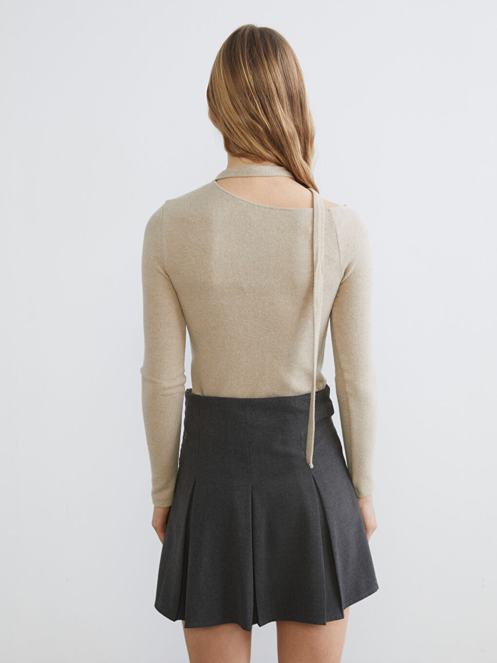 Bej Kayık Yaka Bluz-3