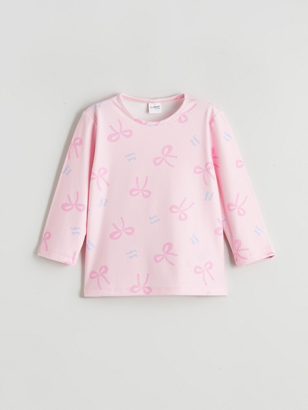 Pembe Bisiklet Yaka Fiyonk Desenli Kız Çocuk Pijama Takımı-1