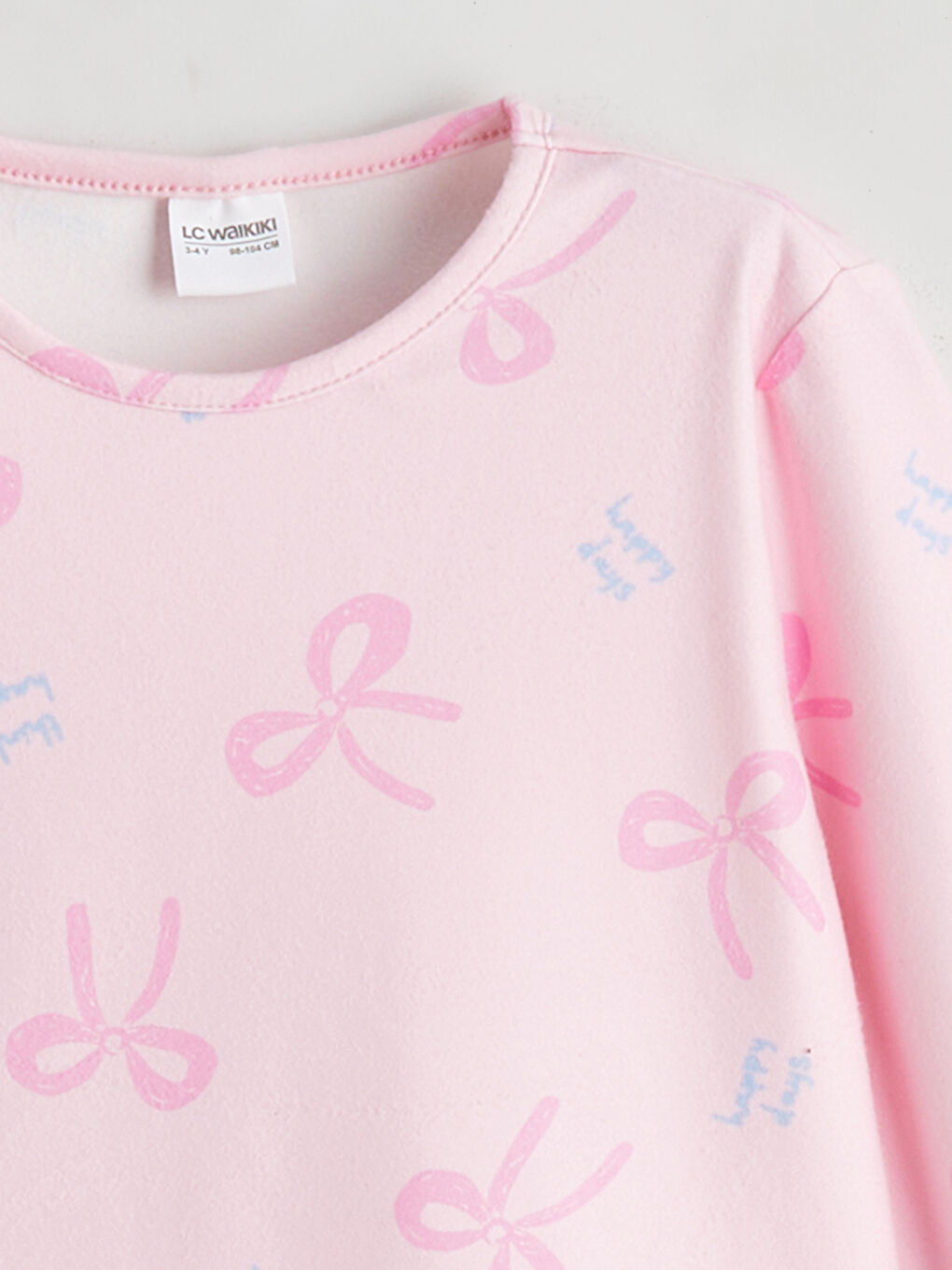 Pembe Bisiklet Yaka Fiyonk Desenli Kız Çocuk Pijama Takımı-2