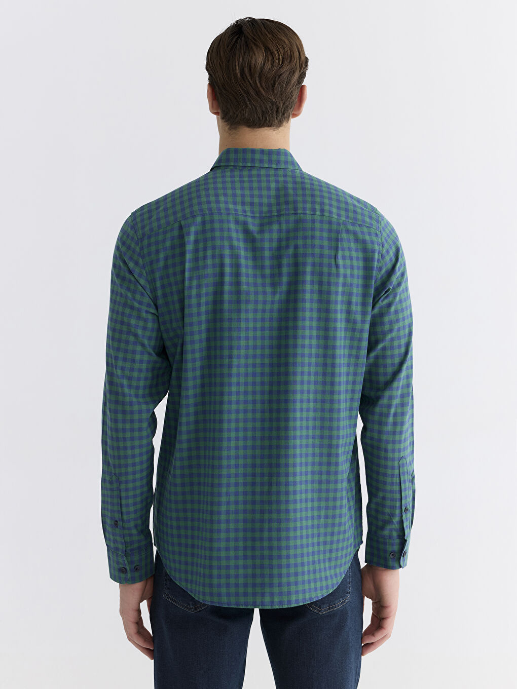 Yeşil Regular Fit Ekose Poplin Erkek Gömlek-3