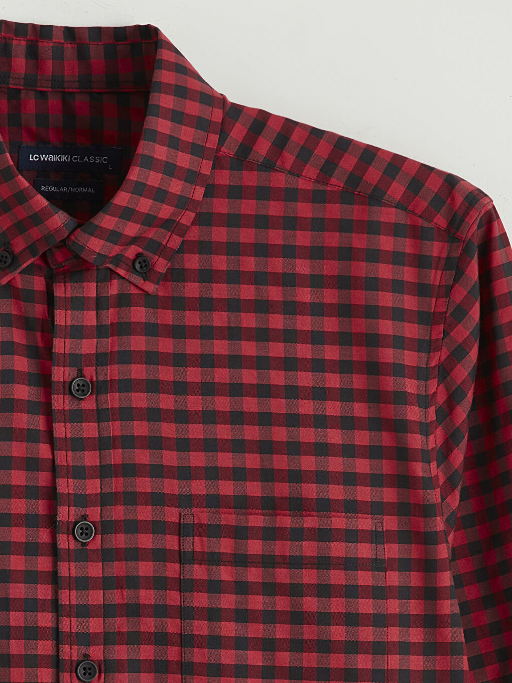 Kırmızı Regular Fit Ekose Poplin Erkek Gömlek-5