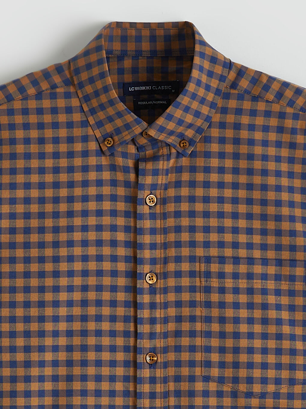 Sarı Regular Fit Ekose Poplin Erkek Gömlek-5