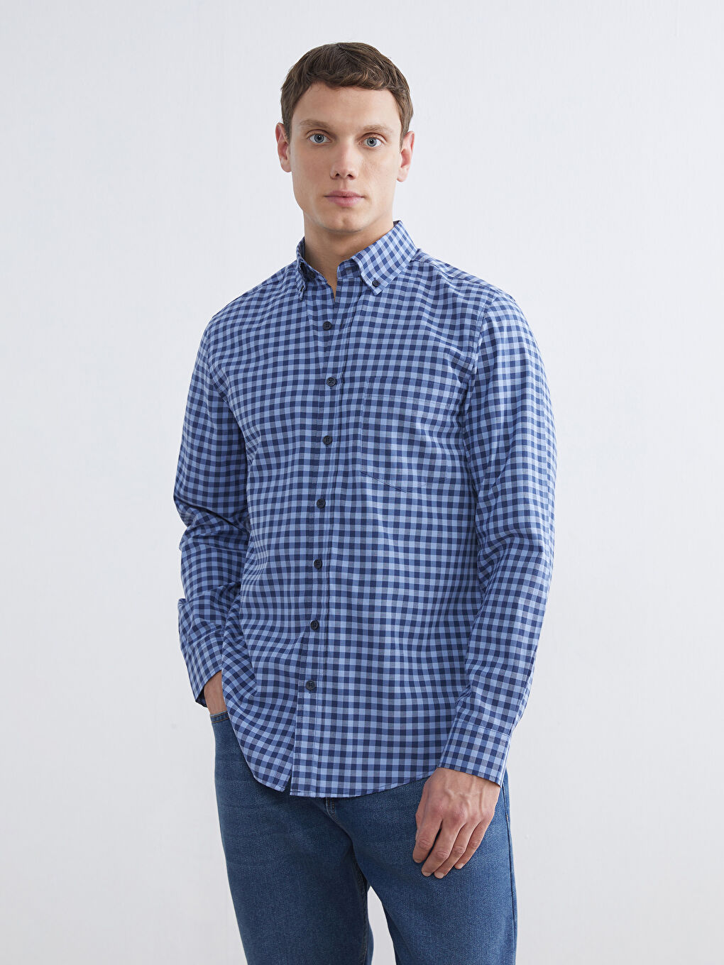 Mavi Regular Fit Ekose Poplin Erkek Gömlek