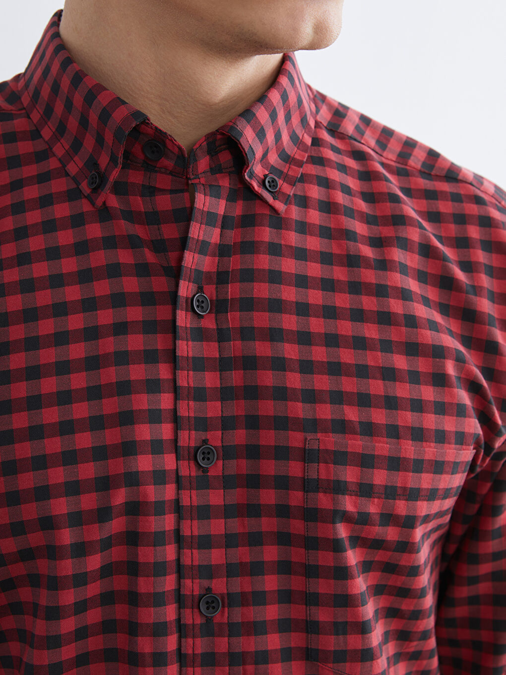 Kırmızı Regular Fit Ekose Poplin Erkek Gömlek-2