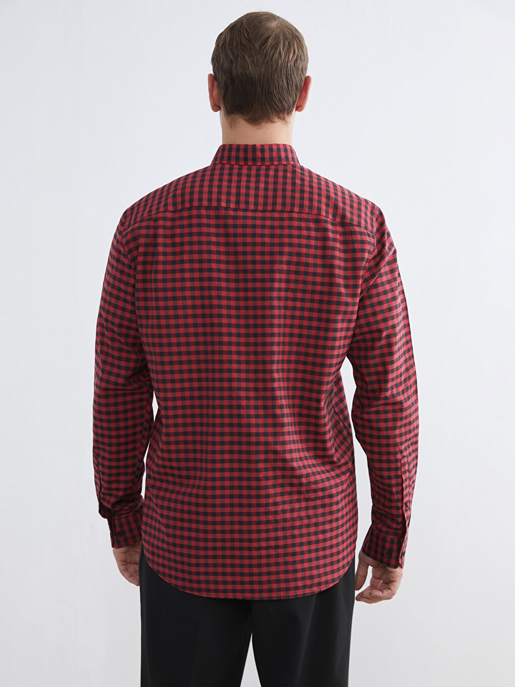 Kırmızı Regular Fit Ekose Poplin Erkek Gömlek-3