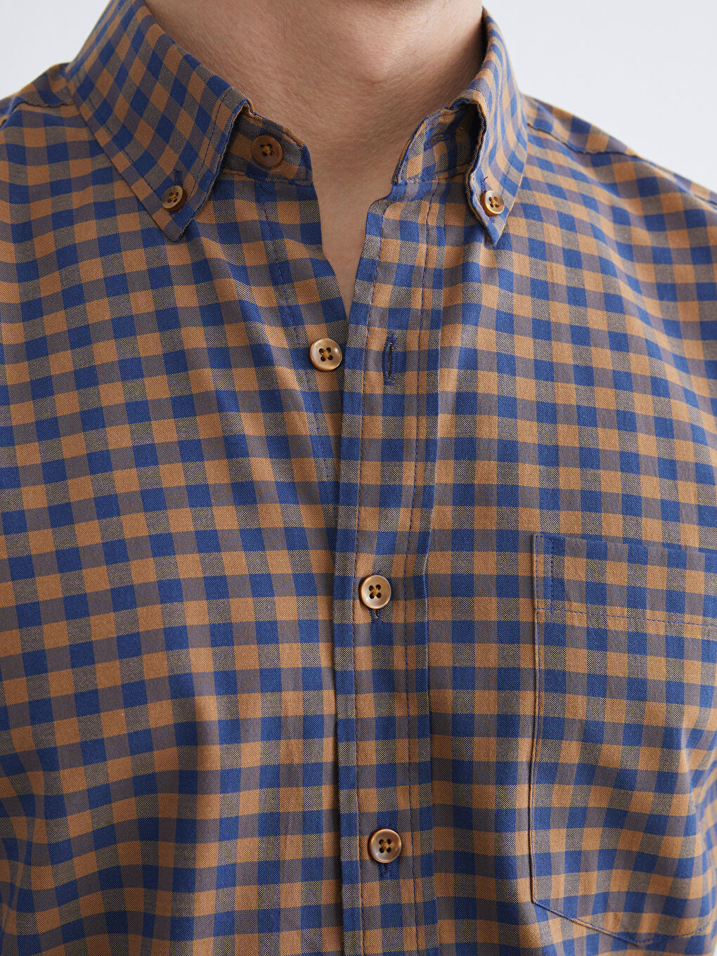 Sarı Regular Fit Ekose Poplin Erkek Gömlek-2