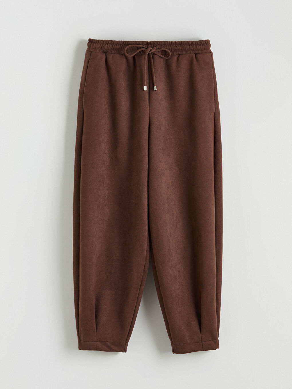 Kahverengi Standart Fit Kadın Süet Görünümlü Pantolon-4