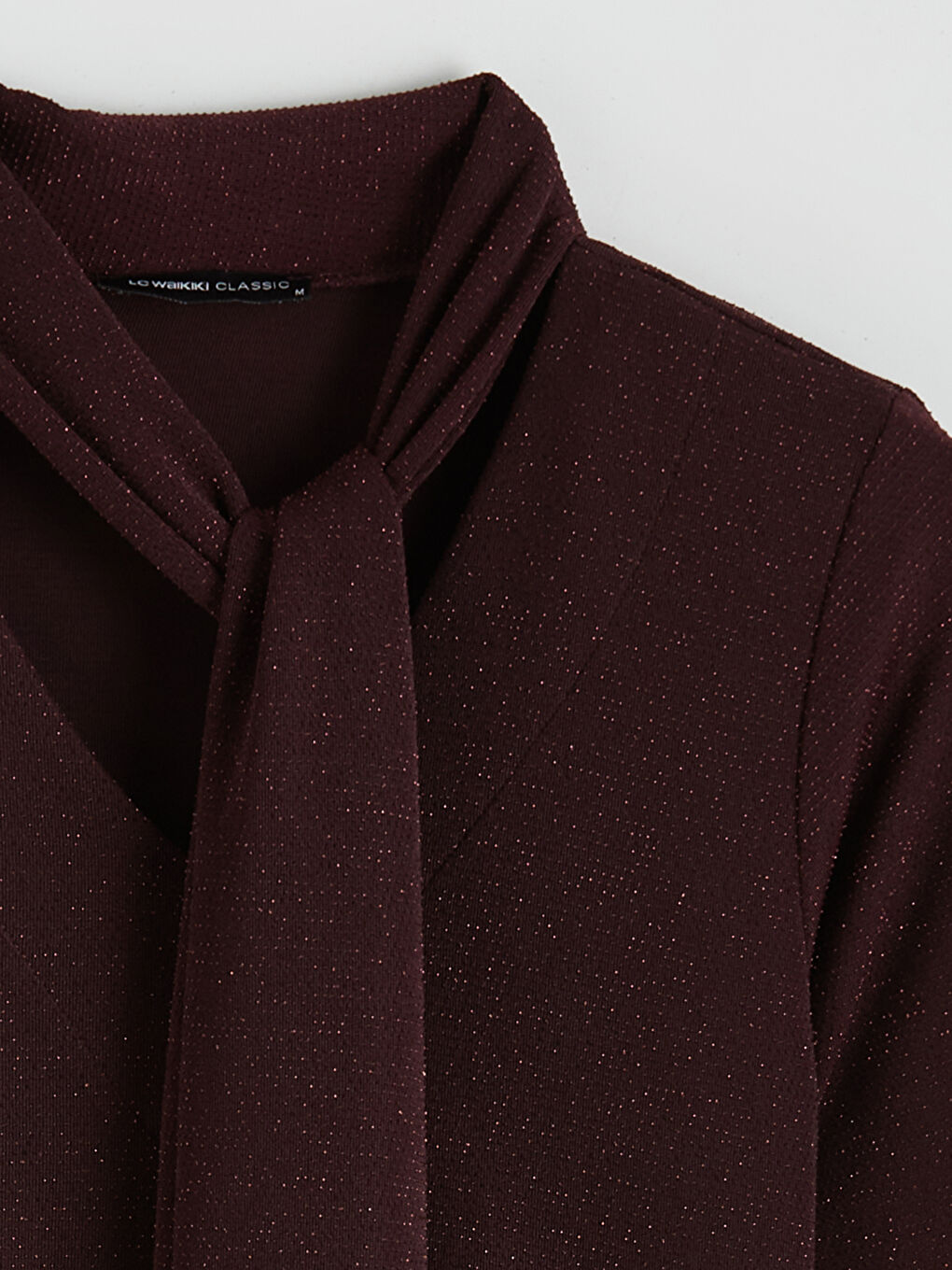 Mürdüm Şal Yaka Parlak Görünümlü Bluz-5