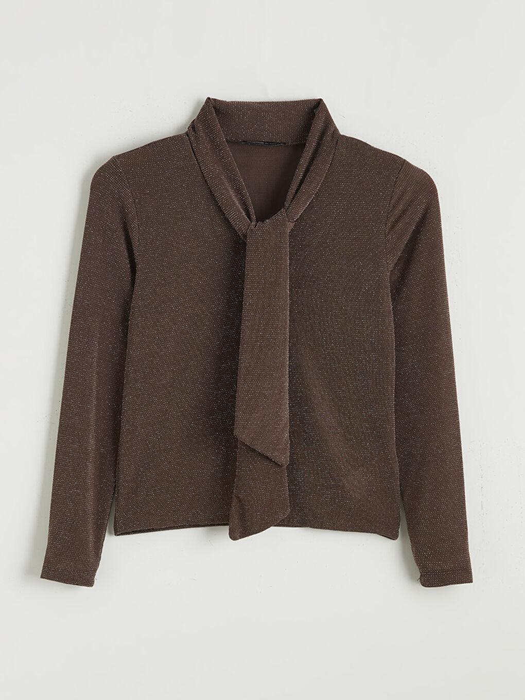 Kahverengi Şal Yaka Parlak Görünümlü Bluz-4