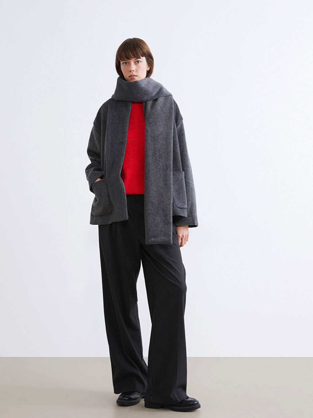 Antrasit Atkılı Bisiklet Yaka Kadın Kaşe Ceket-1