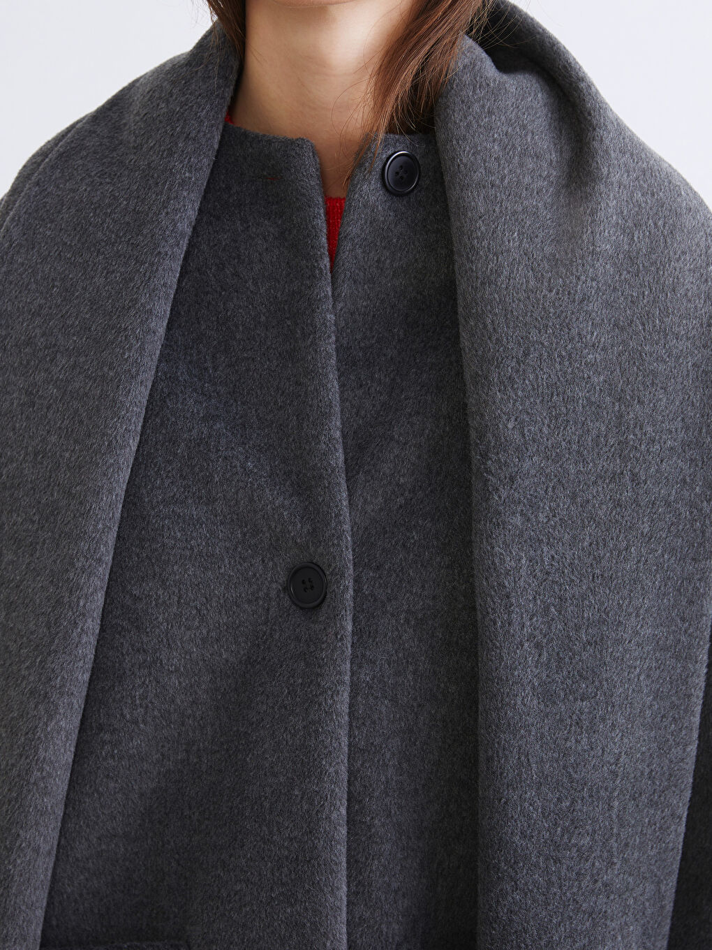 Antrasit Atkılı Bisiklet Yaka Kadın Kaşe Ceket-2