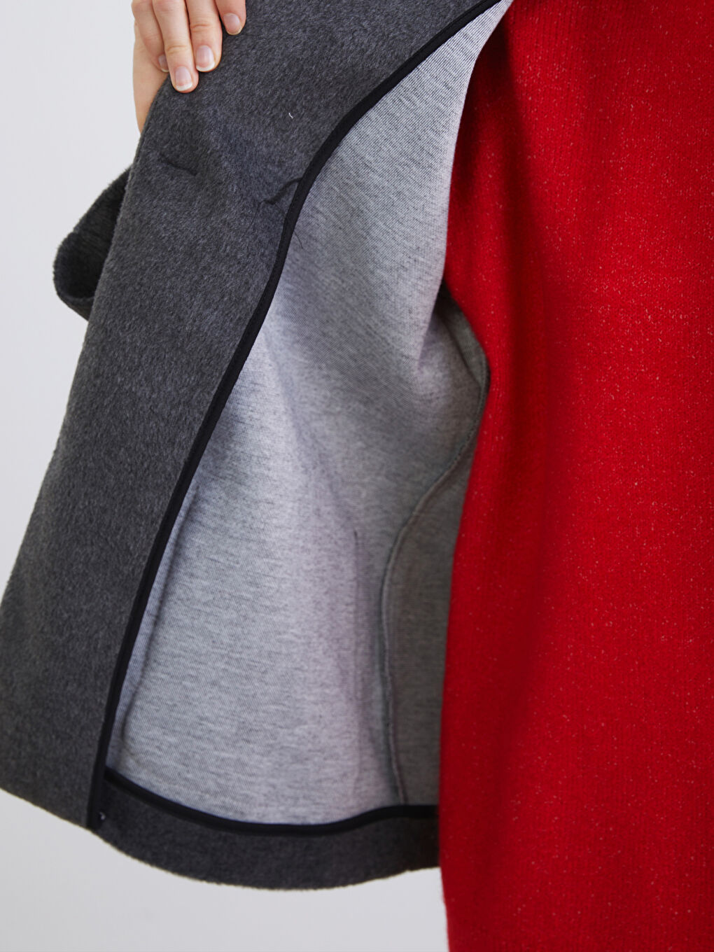 Antrasit Atkılı Bisiklet Yaka Kadın Kaşe Ceket-3