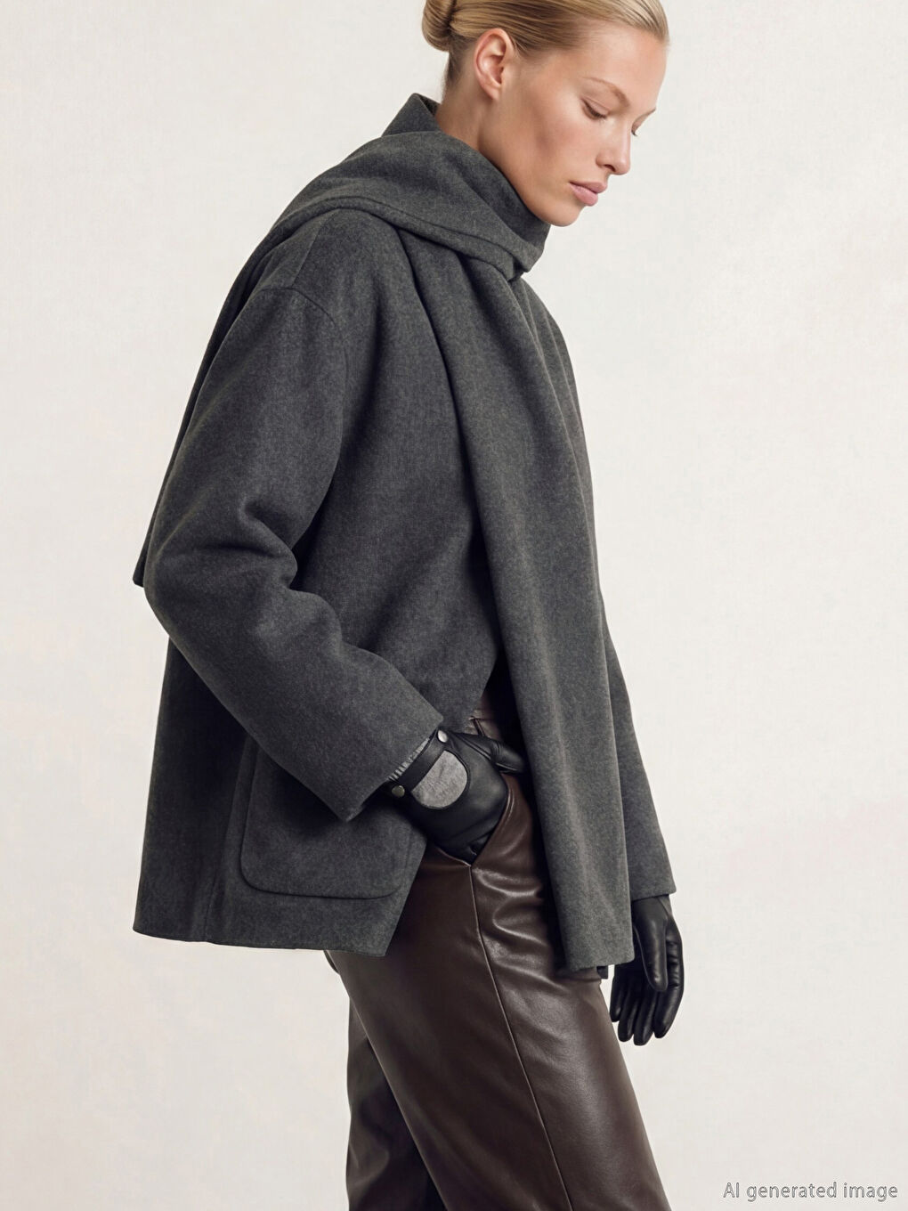 Antrasit Atkılı Bisiklet Yaka Kadın Kaşe Ceket-1