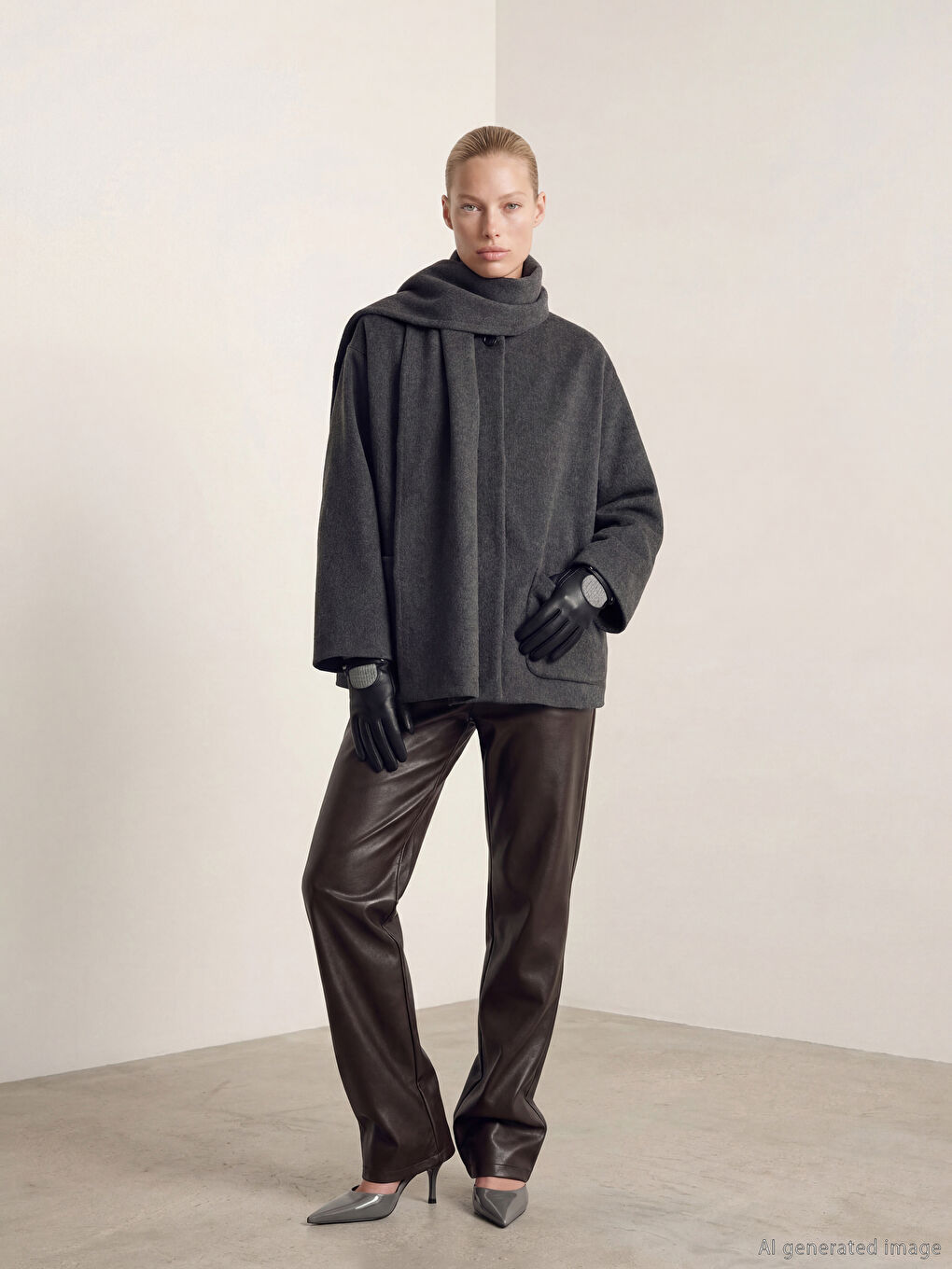 Antrasit Atkılı Bisiklet Yaka Kadın Kaşe Ceket-2