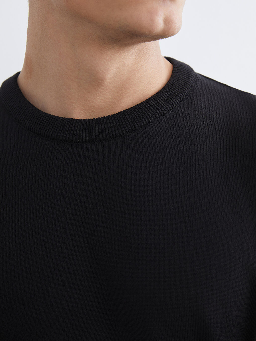 Siyah Bisiklet Yaka Erkek Triko Kazak-2