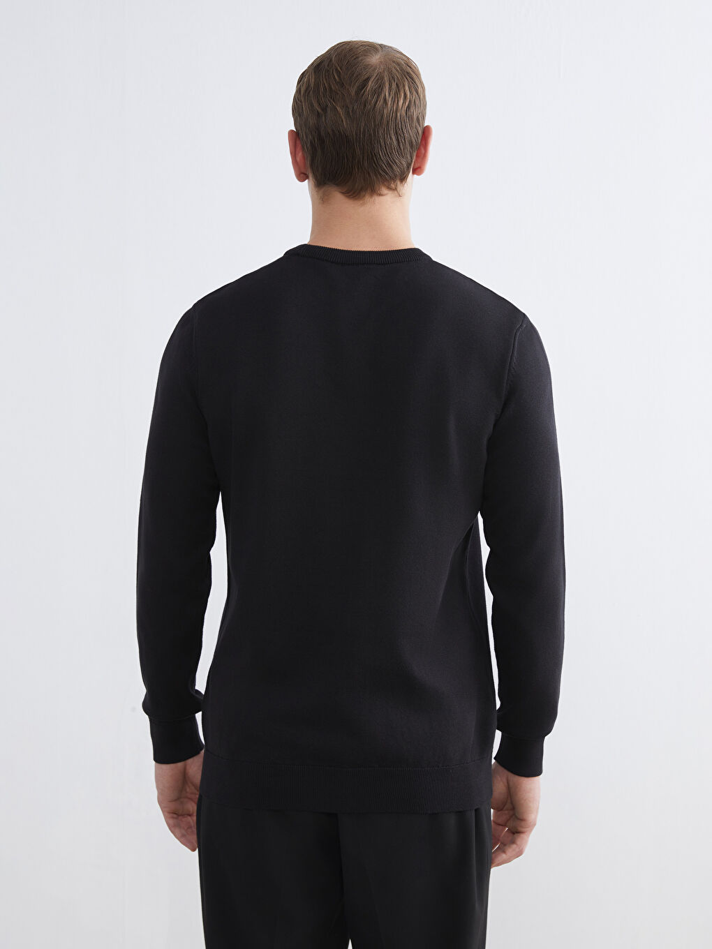 Siyah Bisiklet Yaka Erkek Triko Kazak-3