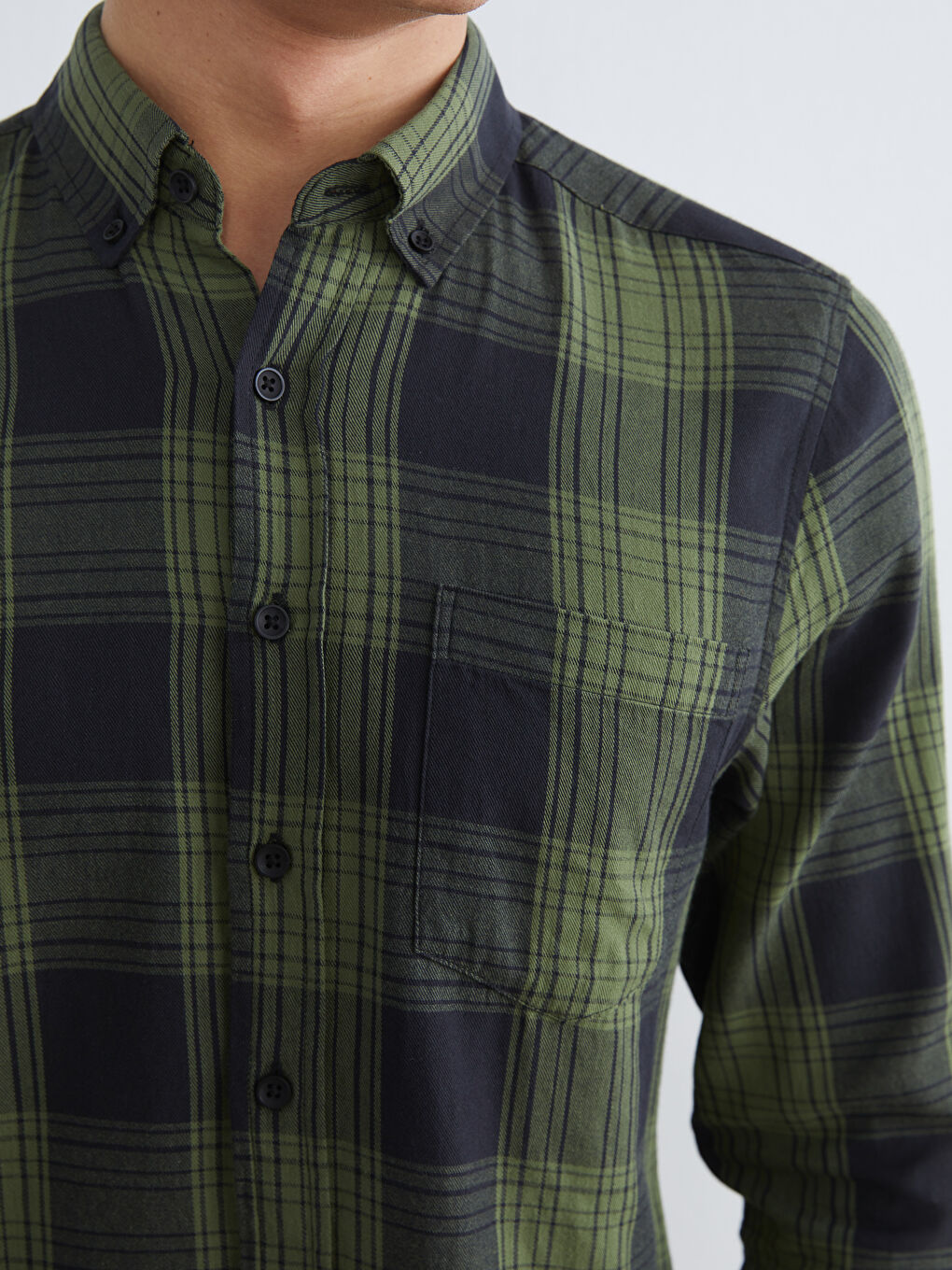 Siyah Regular Fit Ekose Poplin Erkek Gömlek-2