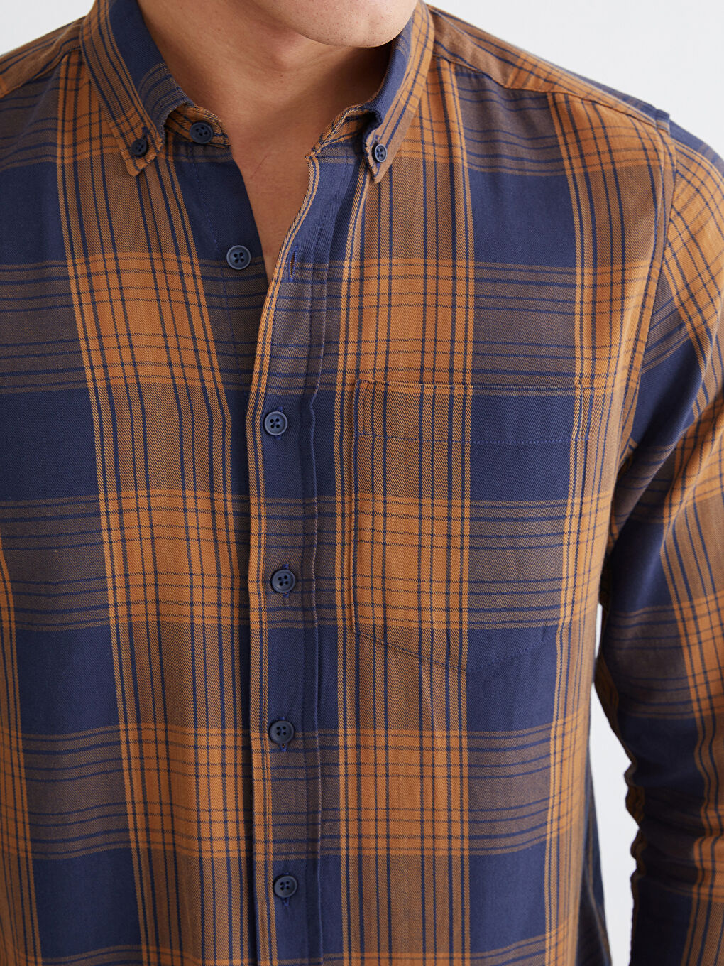 Lacivert Regular Fit Ekose Poplin Erkek Gömlek-2