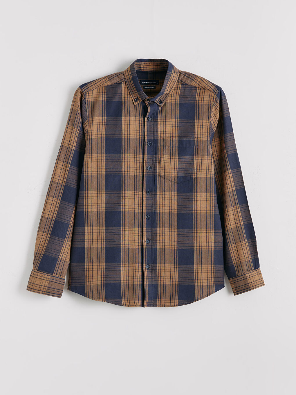 Lacivert Regular Fit Ekose Poplin Erkek Gömlek-4