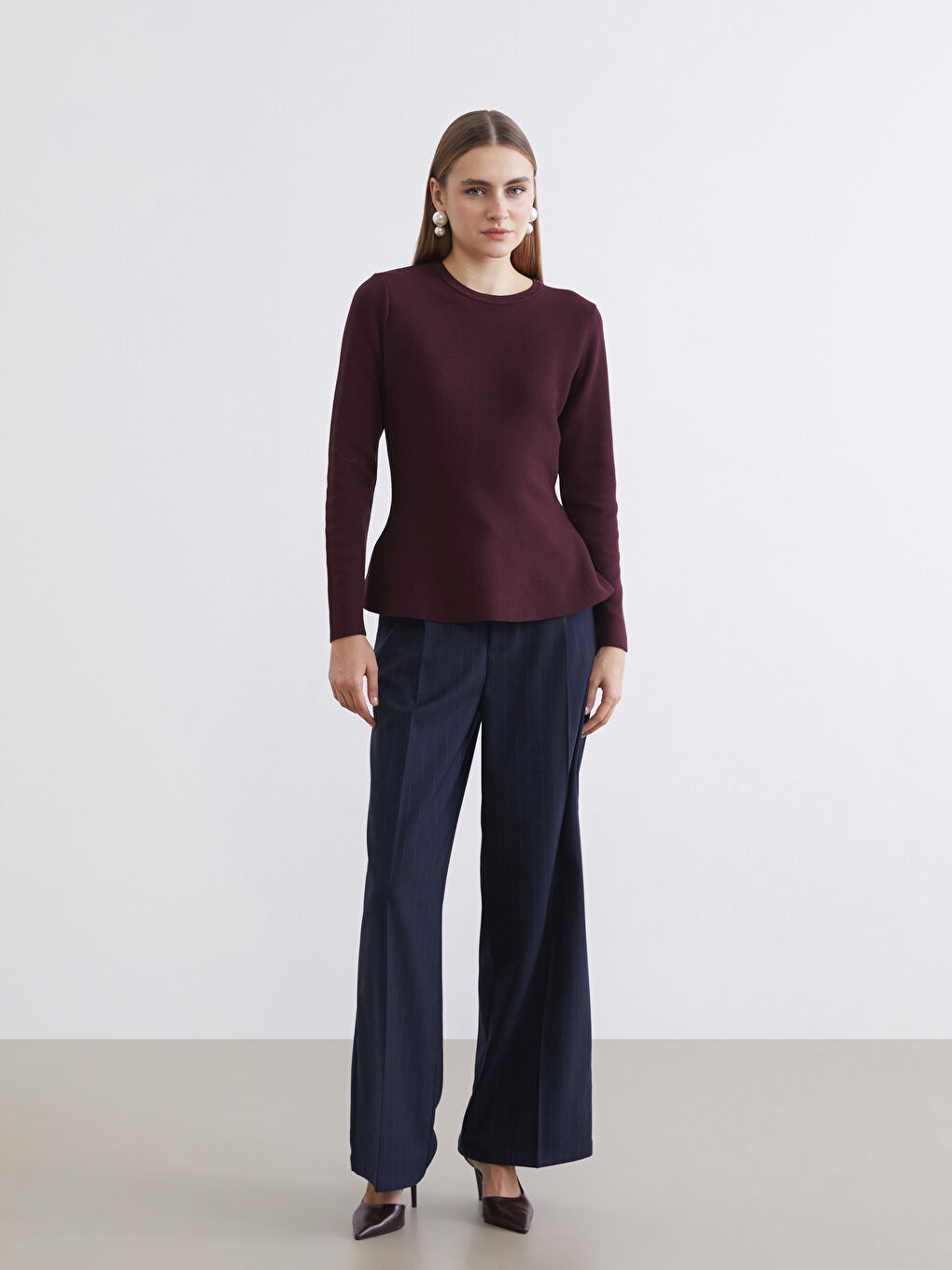 Mürdüm Bisiklet Yaka Peplum Kadın Triko Kazak-1