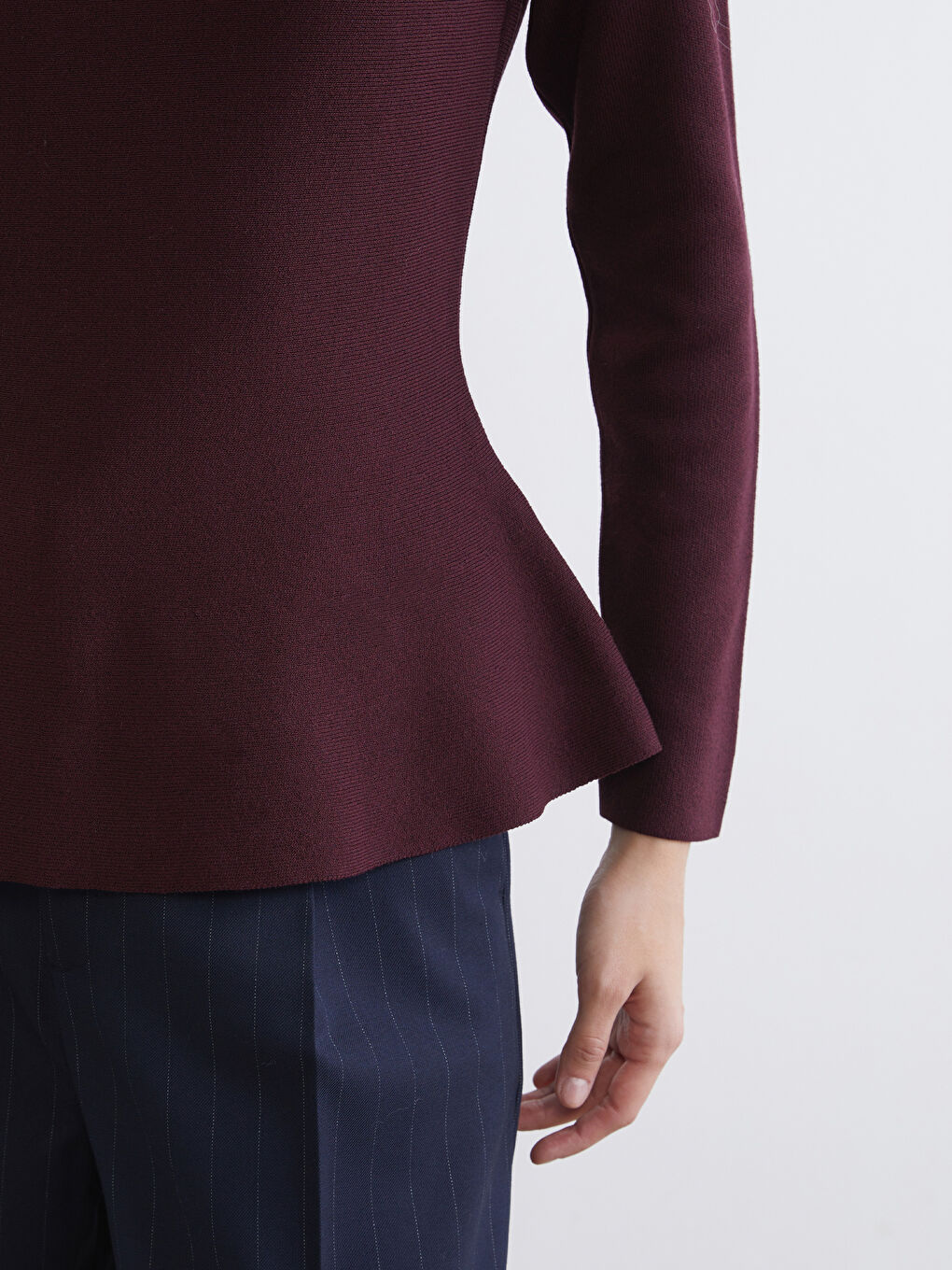 Mürdüm Bisiklet Yaka Peplum Kadın Triko Kazak-2