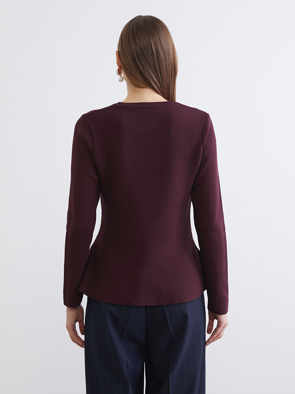 Mürdüm Bisiklet Yaka Peplum Kadın Triko Kazak-3