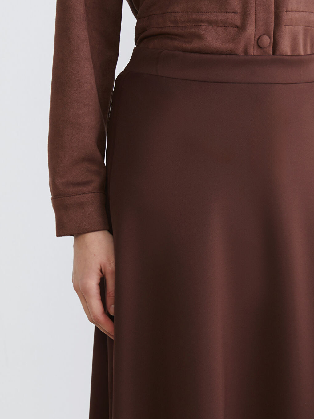 Kahverengi Beli Fermuarlı Kloş Etek-3