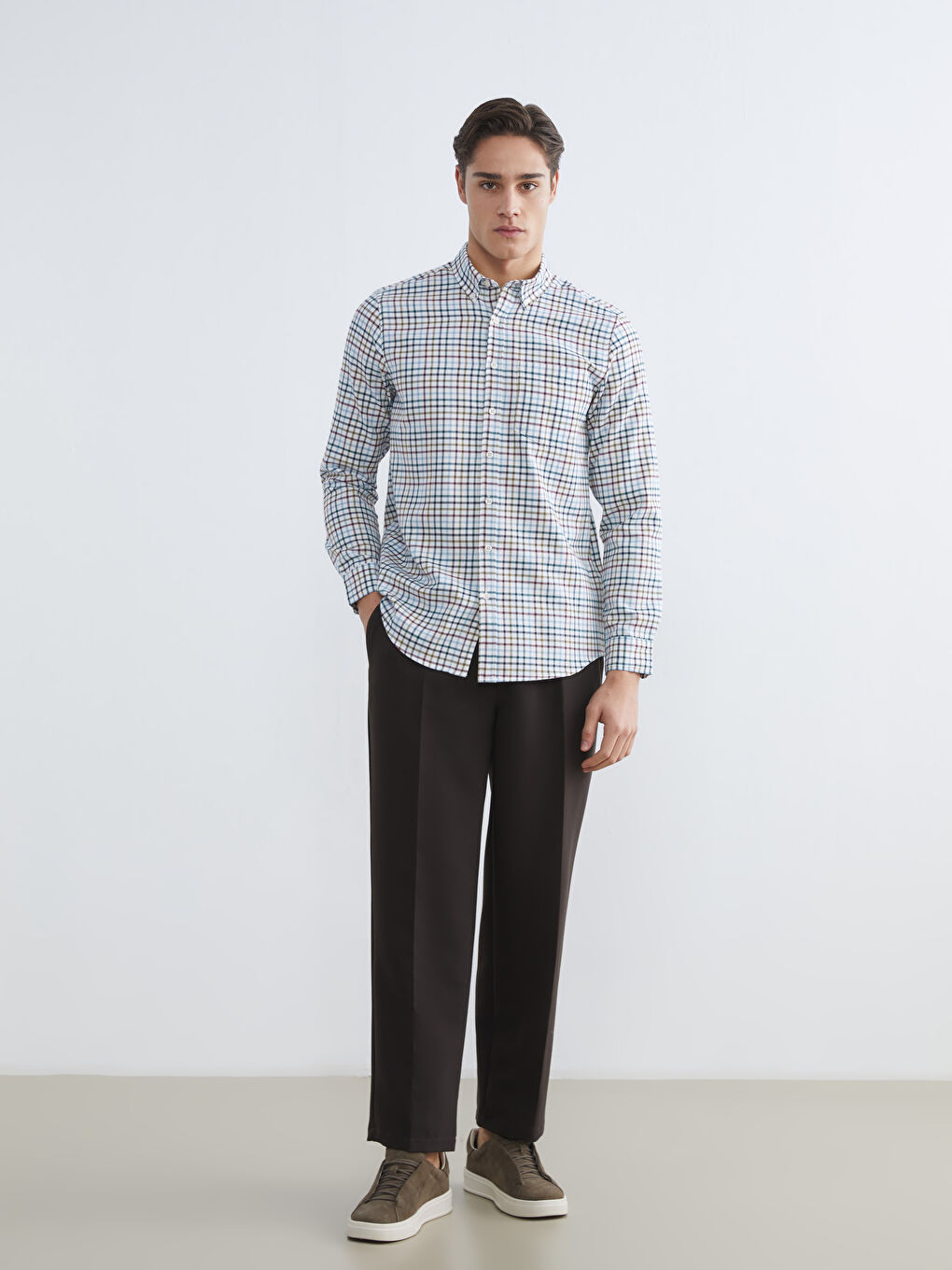 Yeşil Regular Fit Ekose Erkek Gömlek-1