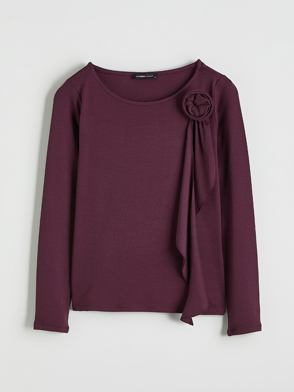 Mürdüm Bisiklet Yaka Çiçek Aplikeli Kadın Tişört-4