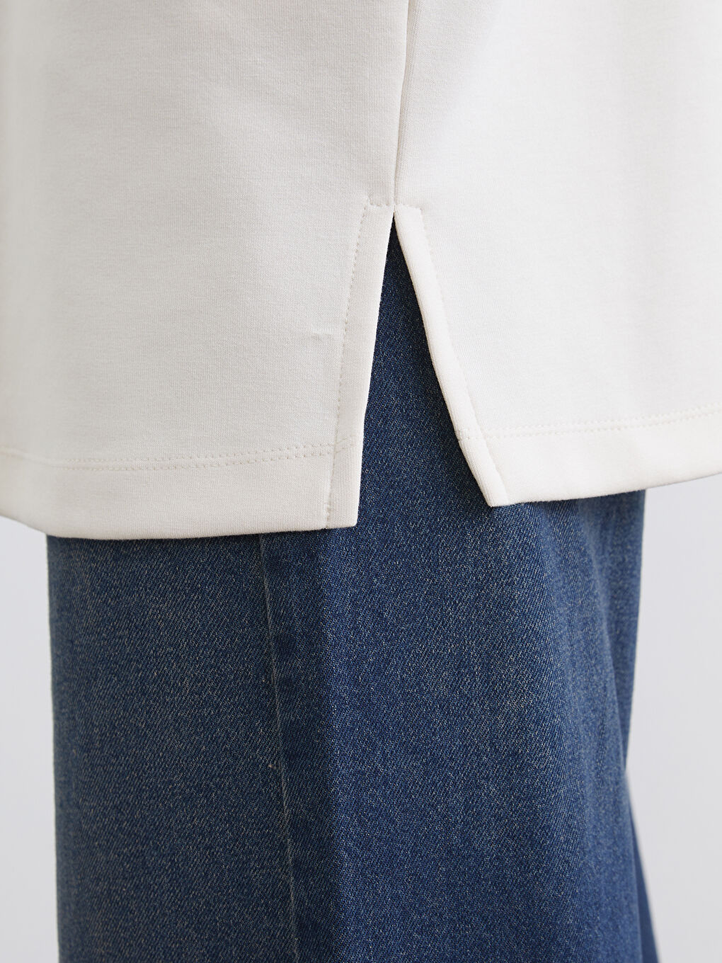 Bej Bisiklet Yaka Oversize Kadın Sweatshirt Tunik-3