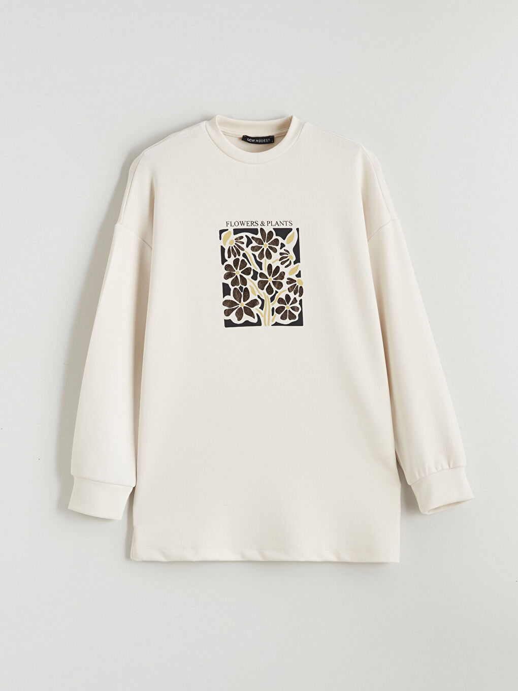 Bej Bisiklet Yaka Oversize Kadın Sweatshirt Tunik