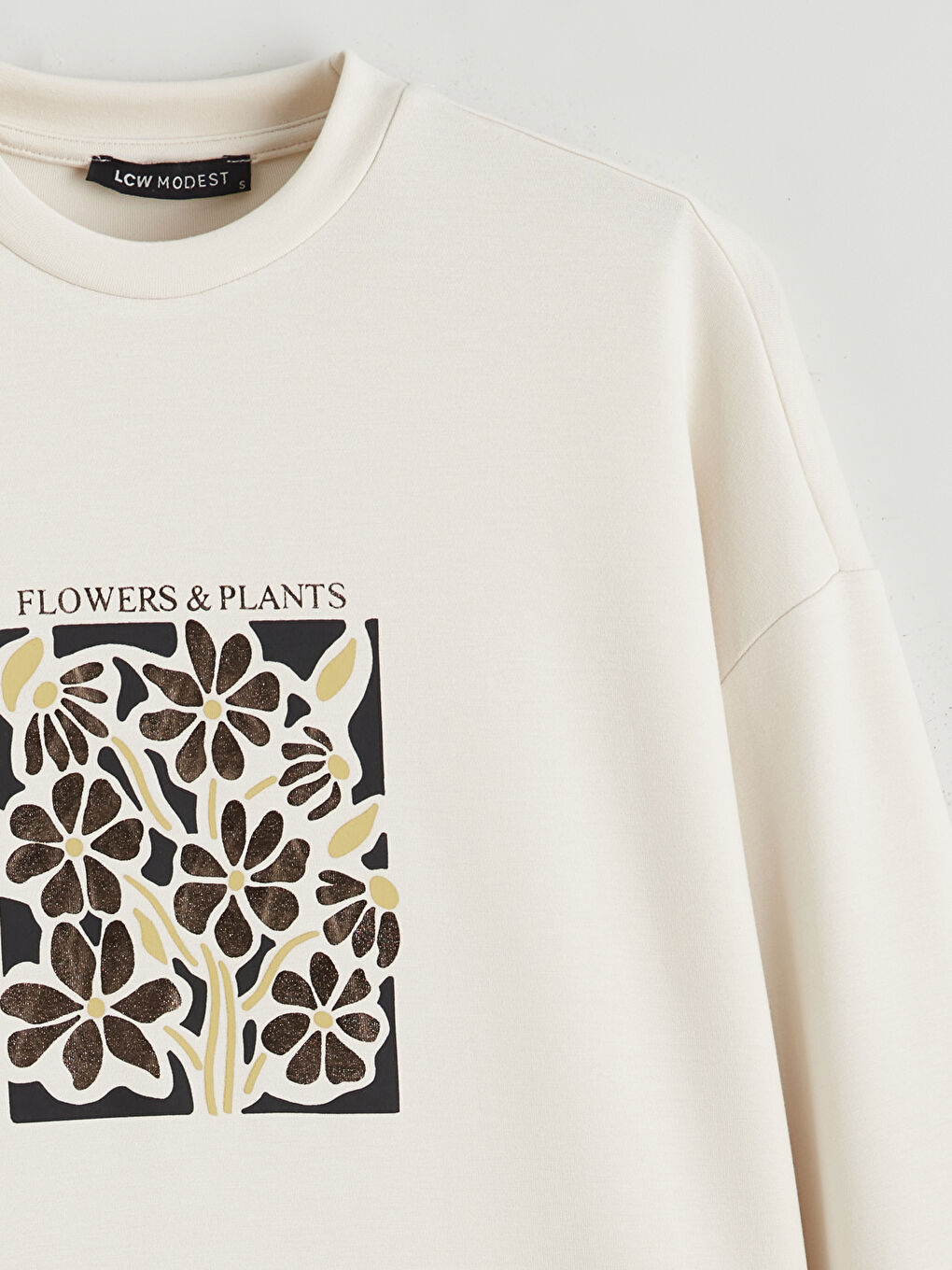 Bej Bisiklet Yaka Oversize Kadın Sweatshirt Tunik-6