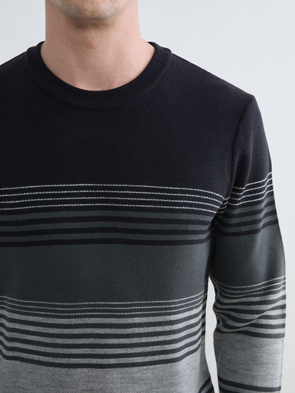Striped crew-neck knit sweater for men.-2