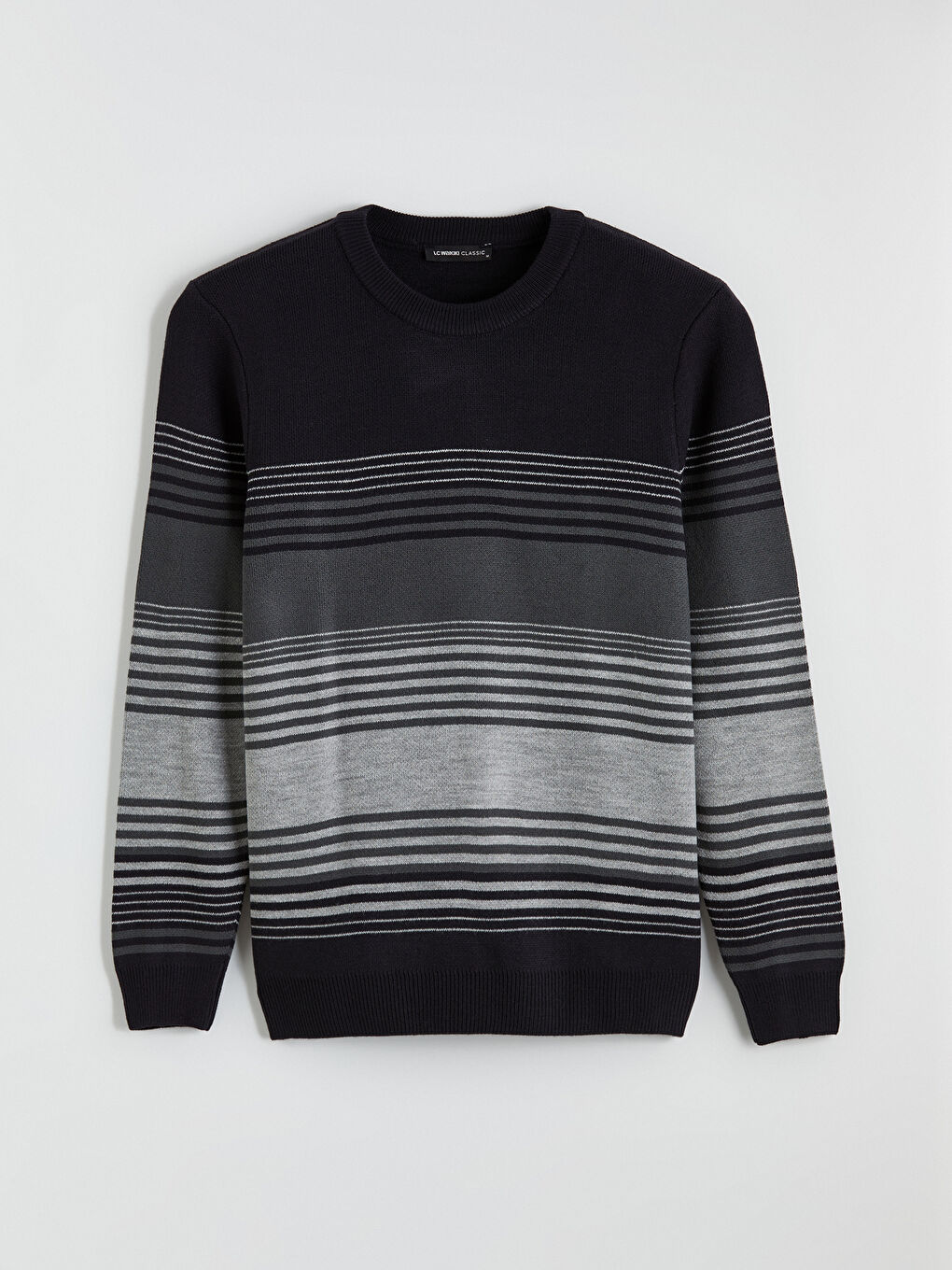 Lacivert Bisiklet Yaka Çizgili Erkek Triko Kazak