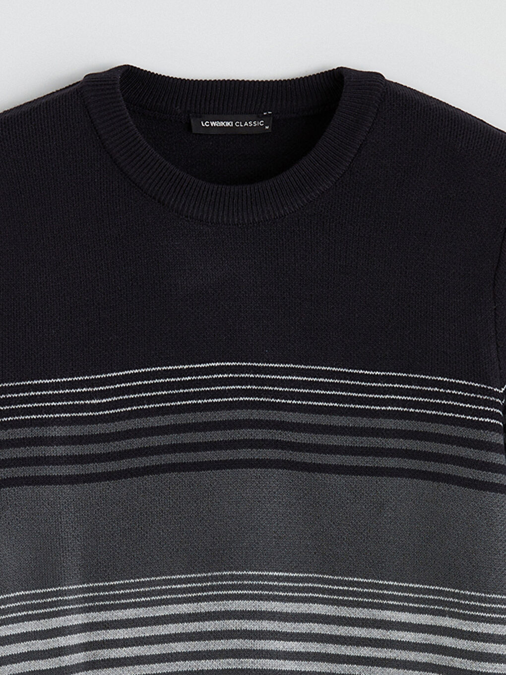 Lacivert Bisiklet Yaka Çizgili Erkek Triko Kazak-1