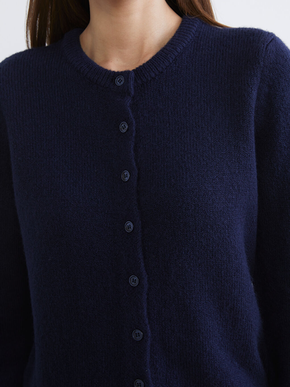 Lacivert Bisiklet Yaka Kadın Triko Hırka-2